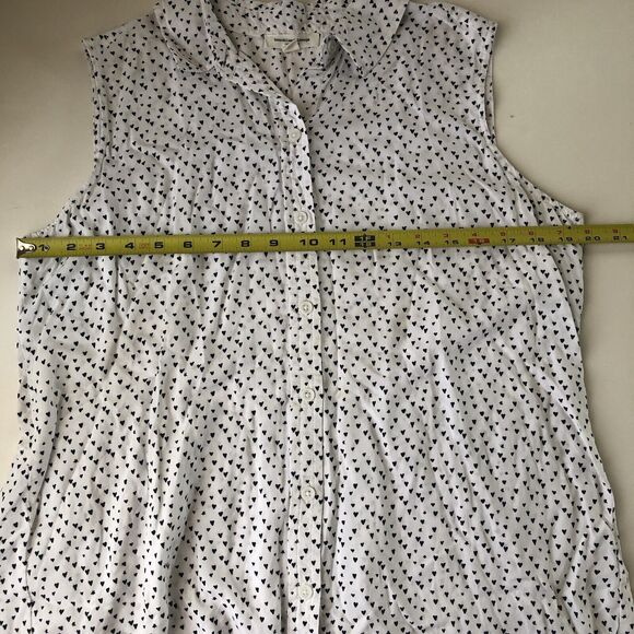 Beach Lunch Lounge White Black Heart Print Sleeveless Button Down Blouse Large - Picture 8 of 11